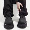 Fashion Round Toe Lace-Up Derby Shoes Women/men 2025 Spring New Casual Black Heightening Leather Shoes Platform Microfiber Leather Shoes