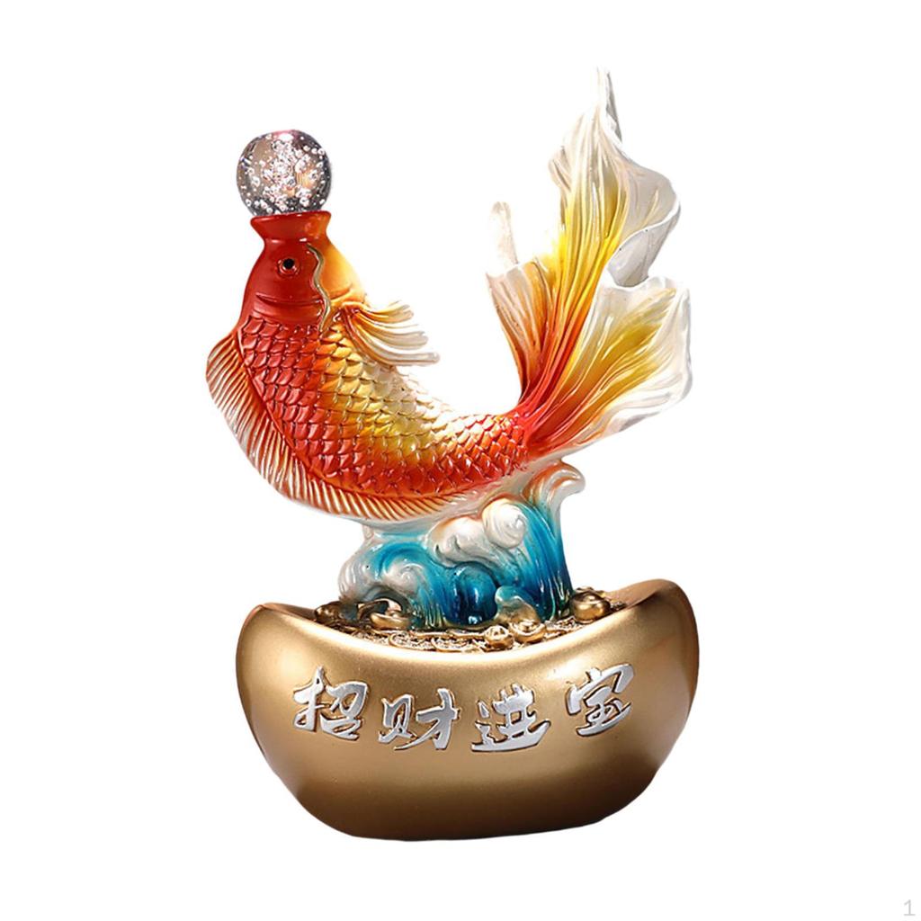 7" X 5" 11.8" Chinese Traditional Feng Shui Fish Sculpture Tabletop Decor for Shelves Nightstand