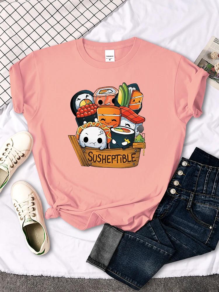 Kawaii Delicious Food Sushi Babys Style Print Women T Shirt Summer Fashion Tops Fashion Tee Shirts Loose Soft Female T Shirts
