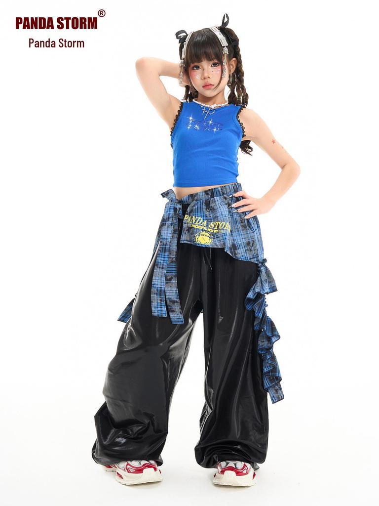 Girls' Rhinestone Vest & Loose Pants Hip Hop Dance Costume Set