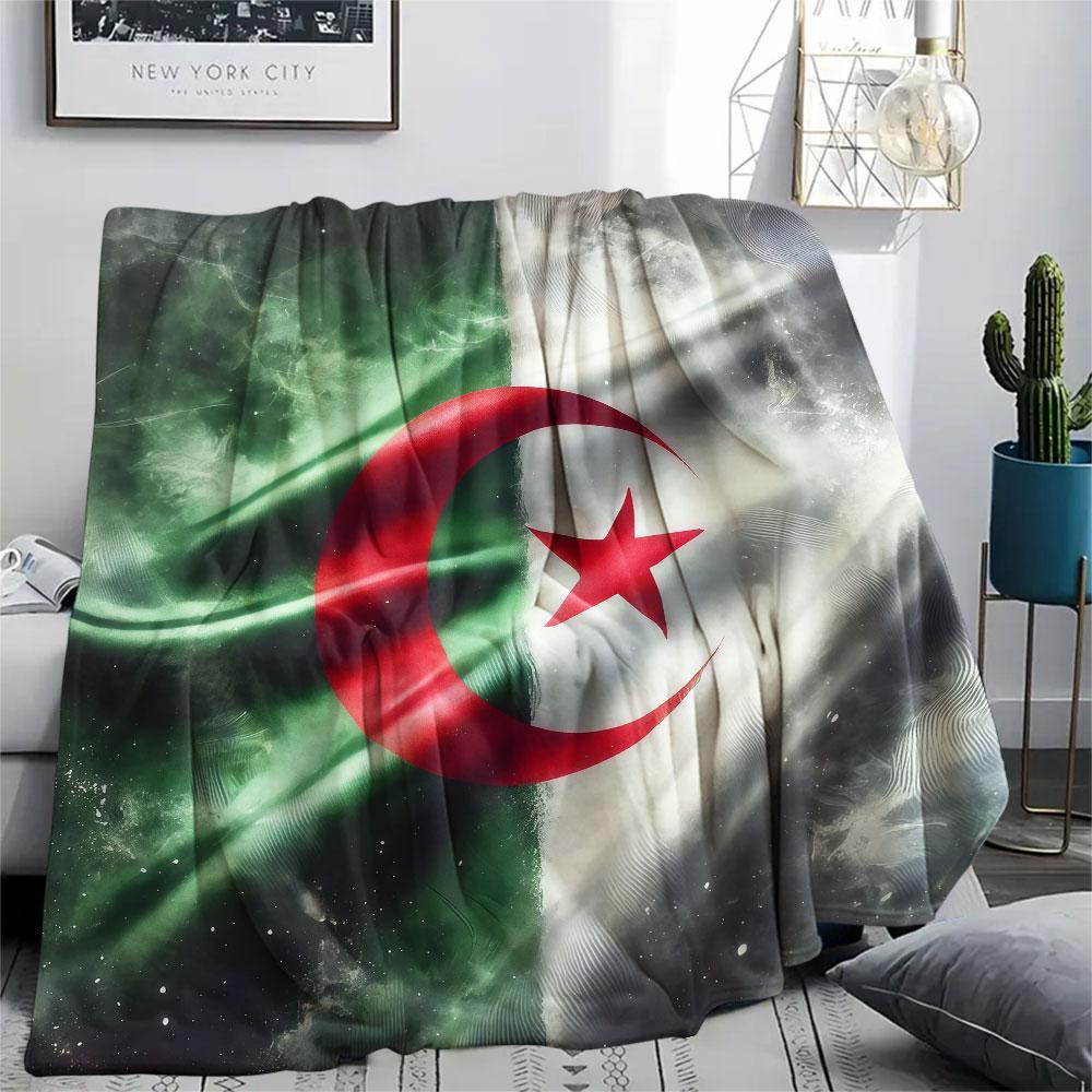 1PC Algeria National Football Team Patterned Flannel Blanket Suitable For All Seasons for Home Decor Warmth and Comfort Gifts Holiday Present