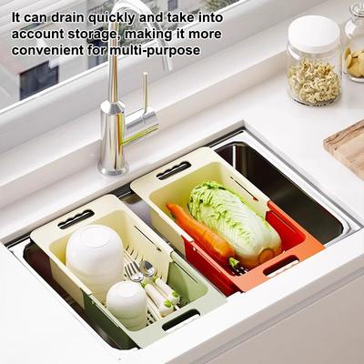 Retractable Drain Basket Sink Drainer Basket Expandable Sink Colander Strainer Baskets for Vegetables Fruits Washing Basket
