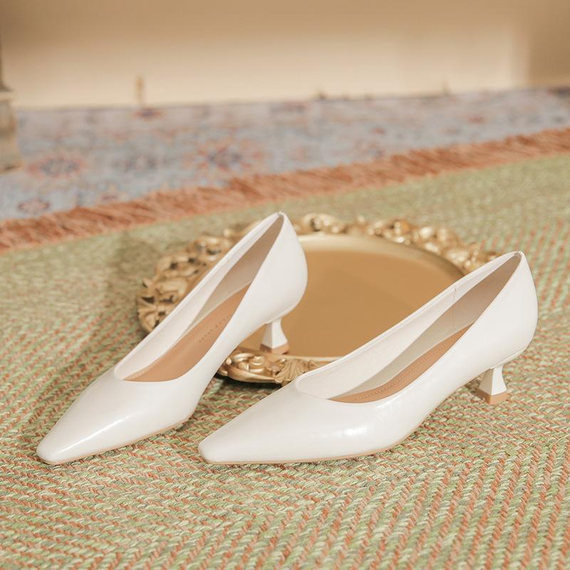 H685-1 sheepskin inner pad low heel pointed single shoes women's oilskin pattern solid color soft leather fashion women's shoes spring and summer hig