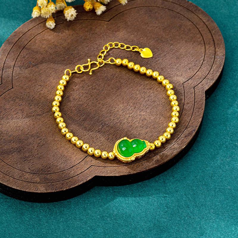 

Vietnamese Gold-Inlaid Chalcedony Beaded Bracelet: Timeless Color-Retaining Jewelry for Women