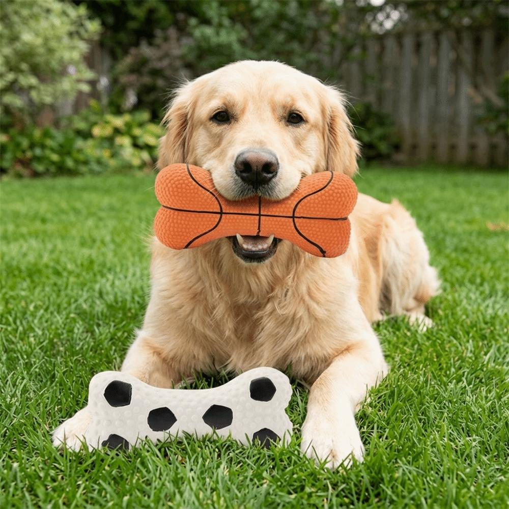 Built-In Squeaker Latex Squeaky Dog Bone Toy Canine Play Accessory Self-amusement Time Basketball Bone Toy