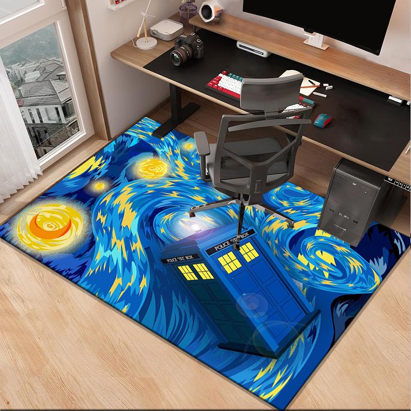 Tardis In Starry Night Office Rug Chair Mat, Game Carpet, Suitable for Front Door, Bedroom, Living Room, Desk, Holiday Gift