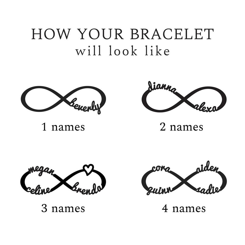 Personalisiertes individuelles Namensarmband für Mama, verstellbares Infinity-Armband aus Edelstahl mit Kindernamen, Geschenk für Mama
