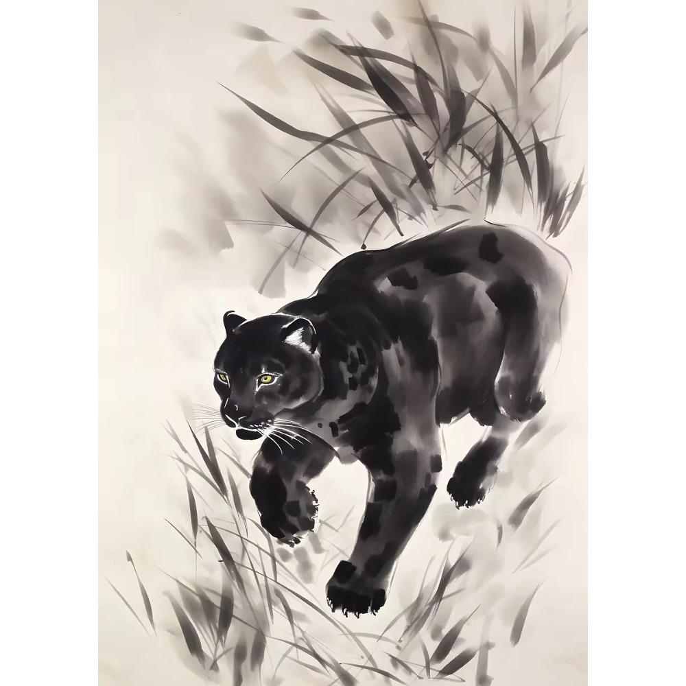 Chinesische Tuschezeichnung Retro Tiere Vintage Poster Tiger Panda Drache Nashorn Retro Leinwand Wandkunst Wohnzimmer Heimdekoration