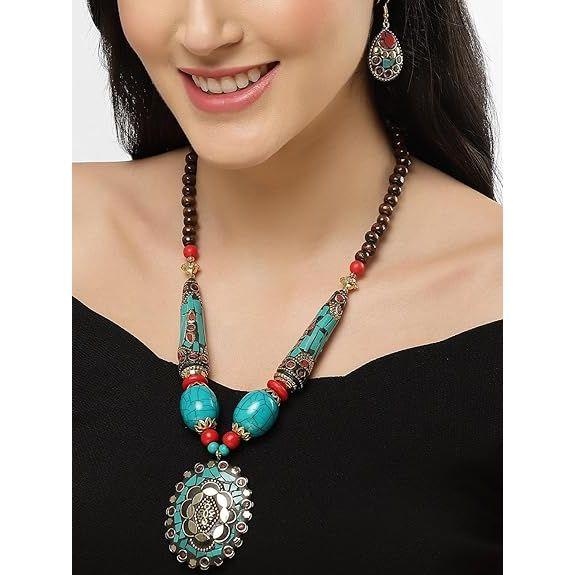 Fashion Latest Stylish Traditional Tibetan Pendant Necklace Jewellery Set for Women