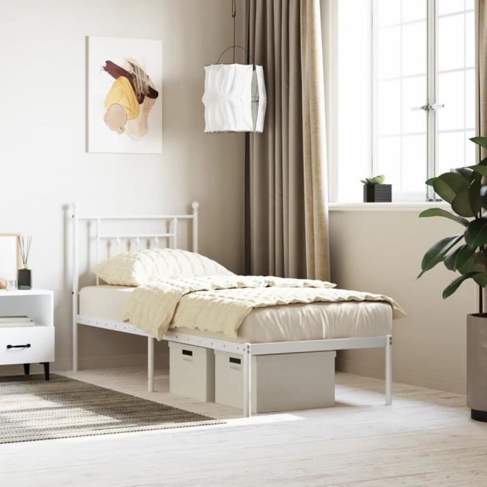 VidaXL Cadre de lit métal avec tête de lit blanc 75x190 cm 353576