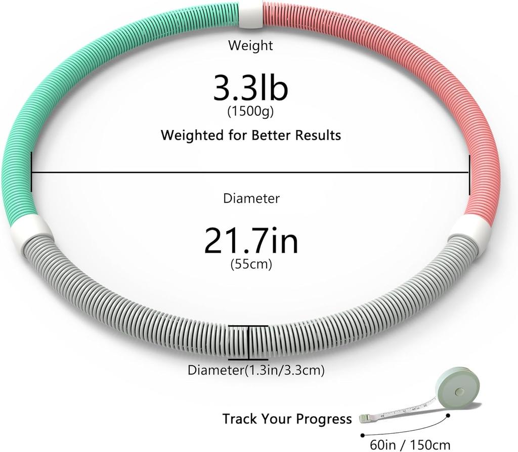 Vážená měkká pružinová hula hoop pro dospělé – 3,3 lb skládací fitness obruč, přenosné zeštíhlující cvičební vybavení