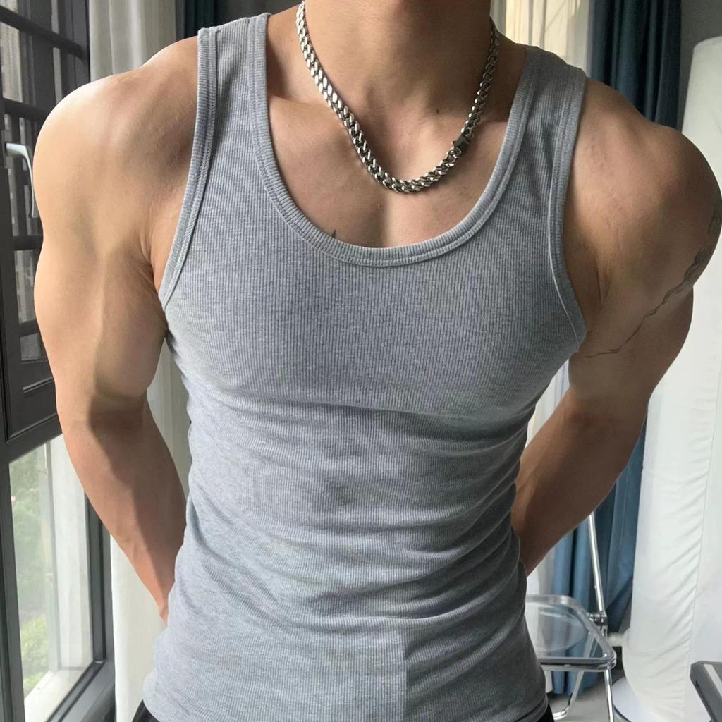 Men's Summer Ice Silk Ribbed Slim Fit Sleeveless Sports Vest