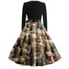 Women's Fashion Round Neck Slim-Fit Christmas Print Long-Sleeved Dress