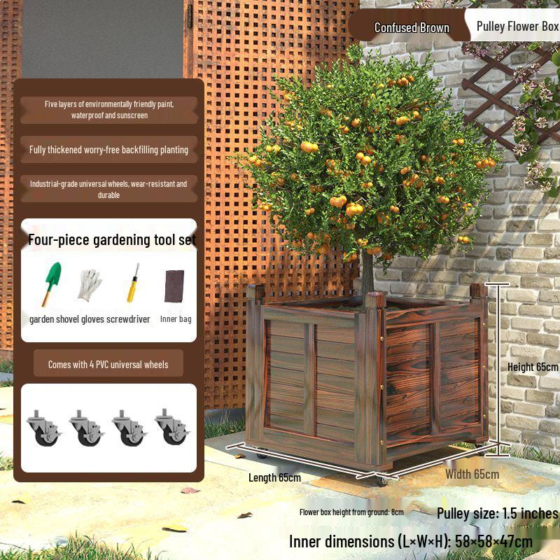 Large Anti-Corrosion Solid Wood Planter Box for Outdoor Trees and Flowers