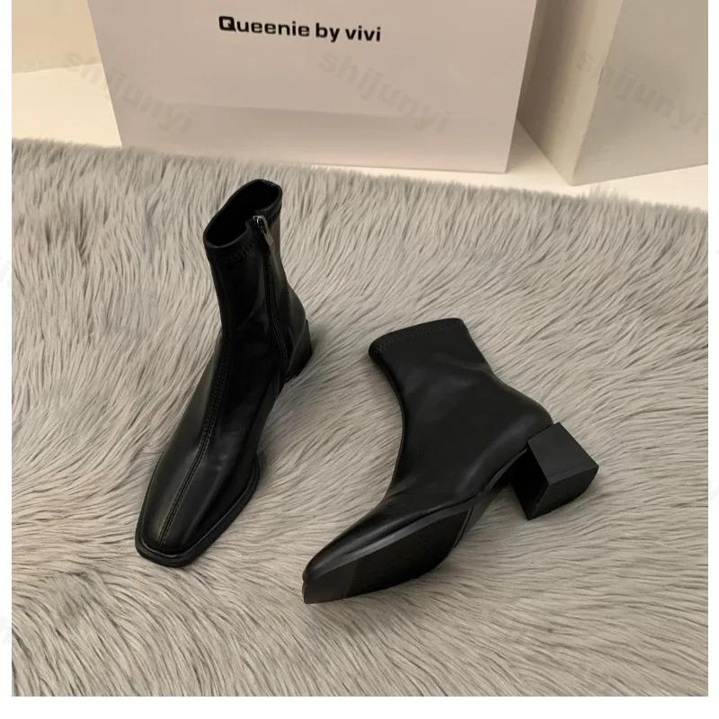 Short boots for women  new spring and autumn single boots round toe raised waterproof platform bare boots for women