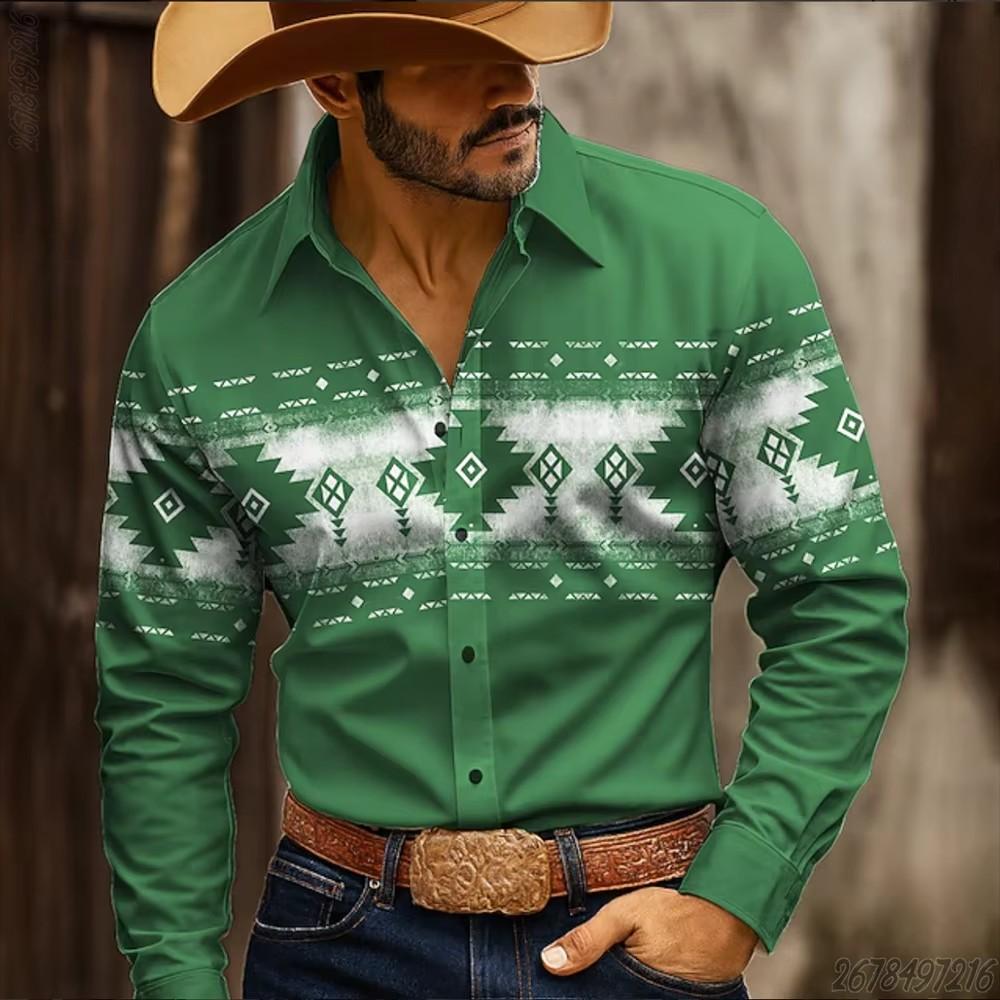 Autumn Winter New Men Clothes Ethnic Tribal Style 3D Digital Print Long Sleeve Shirt Tops Men Lapel Shirt