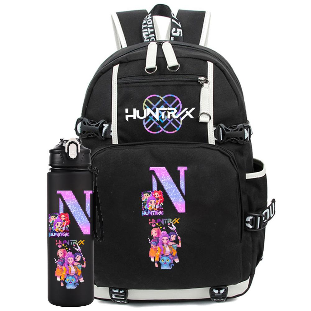2 ks/sada Kreslený K-Pop batoh s 750ml lahví na vodu Velkokapacitní školní taška na notebook Studentský chlapec dívka Školní taška Cestovní taška