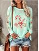 Women Long Sleeve T‑Shirt Christmas Candy Cane Bell Bow Lollipop Snowflake Print Crew Neck Casual Winter Tops