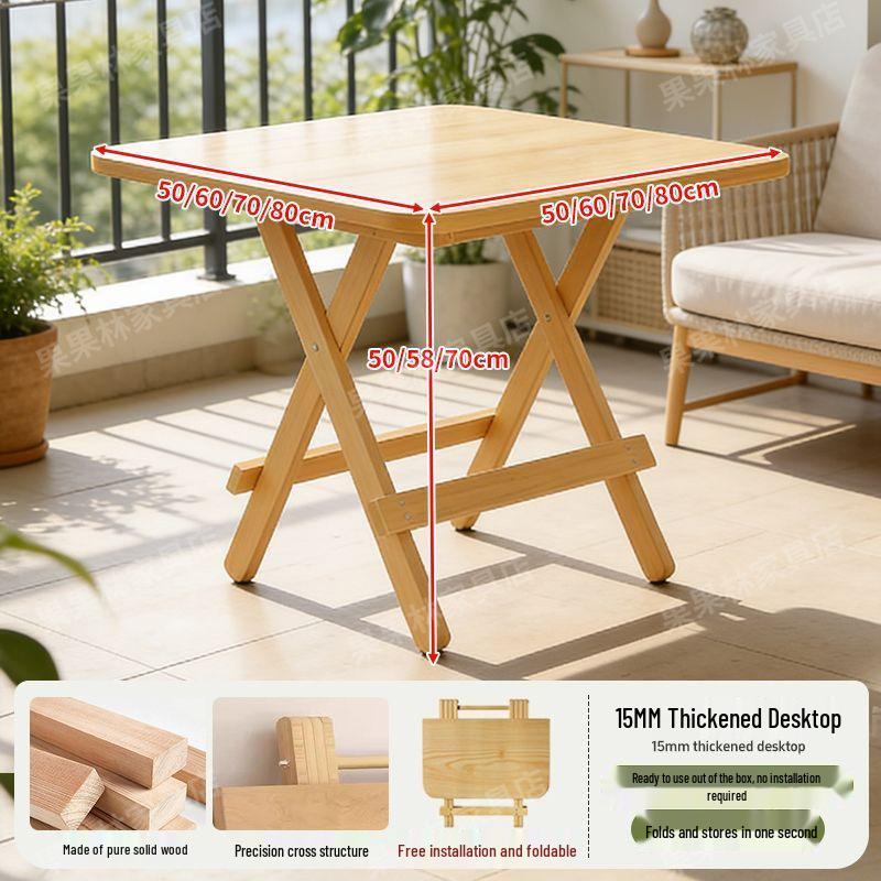 Portable Solid Wood Folding Table for Outdoor Camping and Barbecue