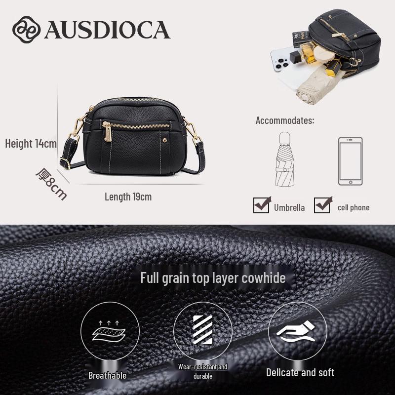AODIJIA 2026 Genuine Leather Round Crossbody Bag for Women