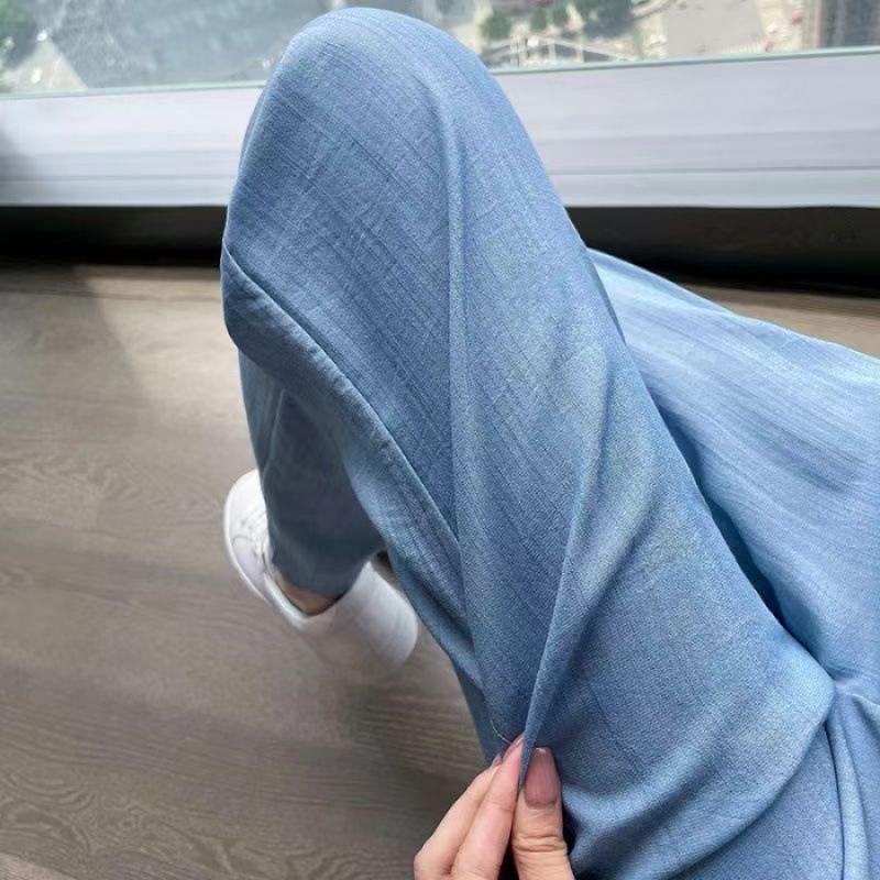 

Женские джинсы из тенсела с высокой посадкой и широкими штанинами - Летние прохладные драпирующиеся брюки из ледяного шелка 2024 3XL светло-синий