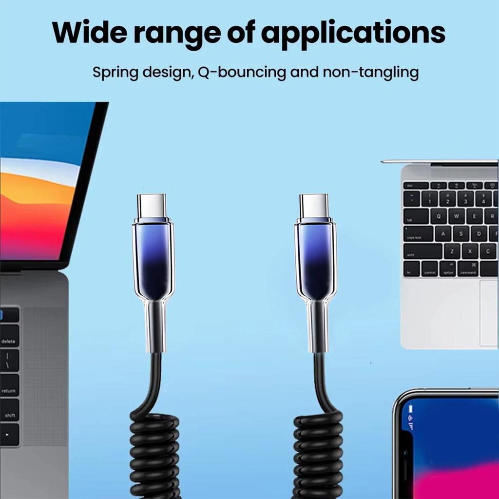 10A USB Type C Fast Charging Cable Spring Telescopic Car Charger Cord For iPhone 17 16 15 Pro Max Xiaomi Huawei USB C Cables