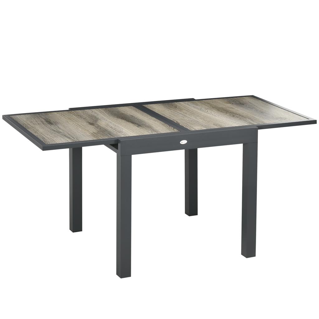 Ausziehbarer Gartentisch, Outdoor-Esstisch für 6 Personen, Rechteckiger Terrassentisch mit Aluminiumrahmen und Tischplatte aus Kunststoff, 80/160L x 80B x 75H cm, Beige