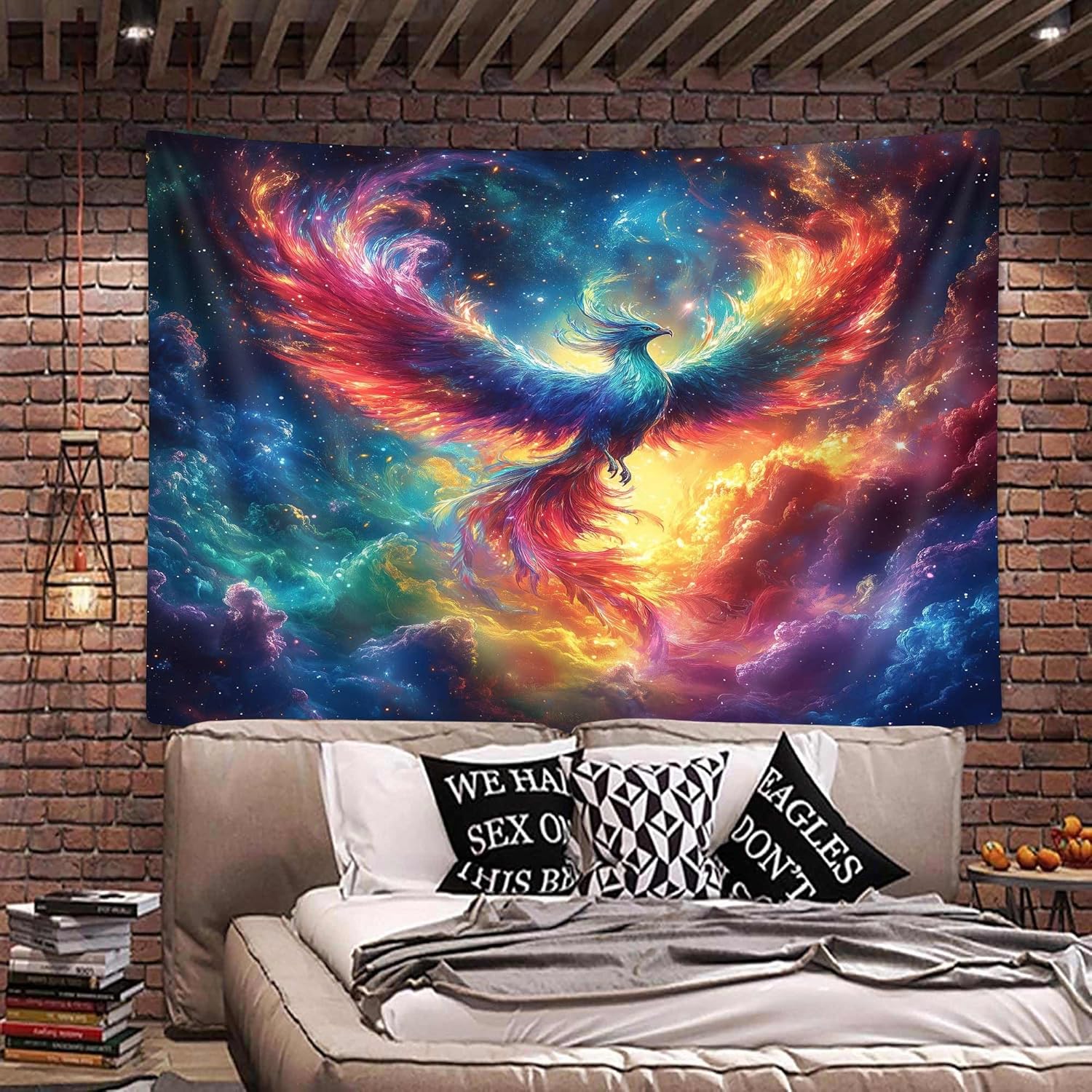 Bcsewcg Фантастический Феникс Гобелен для Мужчин, Мечтательное Цветное Звездное Небо 3D Облако Хиппи Гобелен Настенный для Спальни, Эстетичный Крутой Гобелен