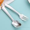 304 Stainless Steel Children's Spoon Fork Ice Cream Spoon Short Handle Square Head Spoon Spaghetti Salad Fork Student Tableware