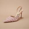 Sequins Metal Buckle Zapatos Mujer 2024 Tendencia Slingback Heeled Sandals Pointed Toe Pink Shoes For Women Summer