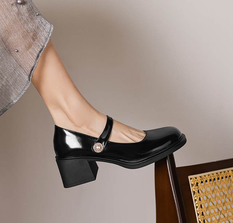 Krazing Pot Microfiber Round Toe Thick Med Heels Spring Summer Shoes Big Size 43 Circle Button Women Platform Pumps
