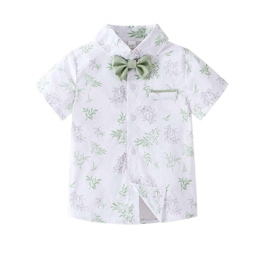 Boys' Summer Printed Short-Sleeve Shirt & Overall Set - Small Formal Wear