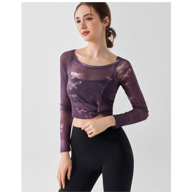 Haut de sport à manches longues en maille papillon pour femme