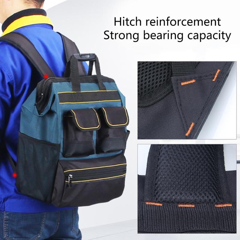 Tool Backpack 31x21x43cm Wide Top Opening Multiple Exterior Pockets for Wrenches Screwdrivers Easy Access Organization