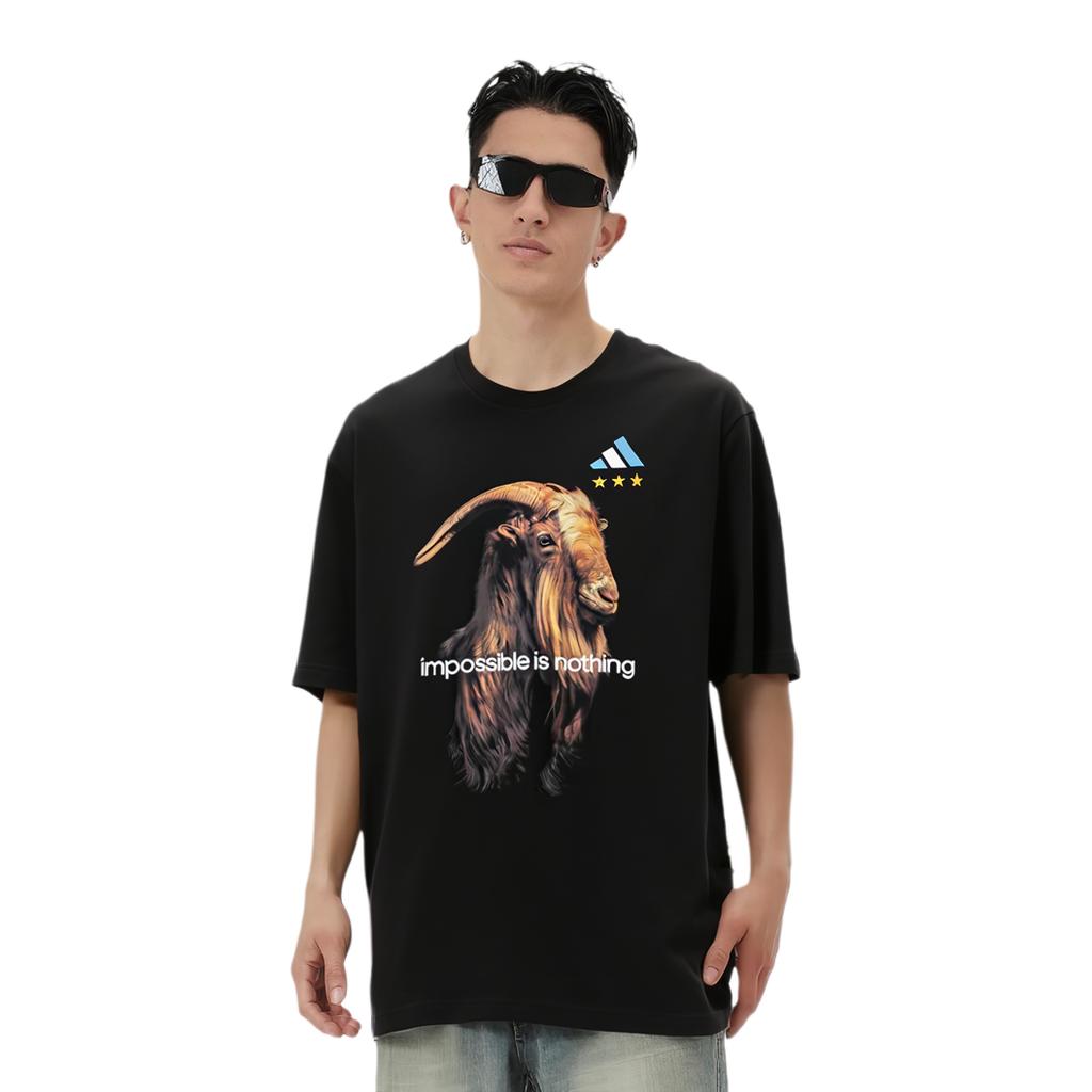 adidas Goat Print Anniversary Football Sports Short Sleeve T-Shirt Men Tops Black IW3613