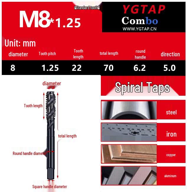 Spiral Tip Cobalt Machine Tap for Stainless Steel, M3-M16