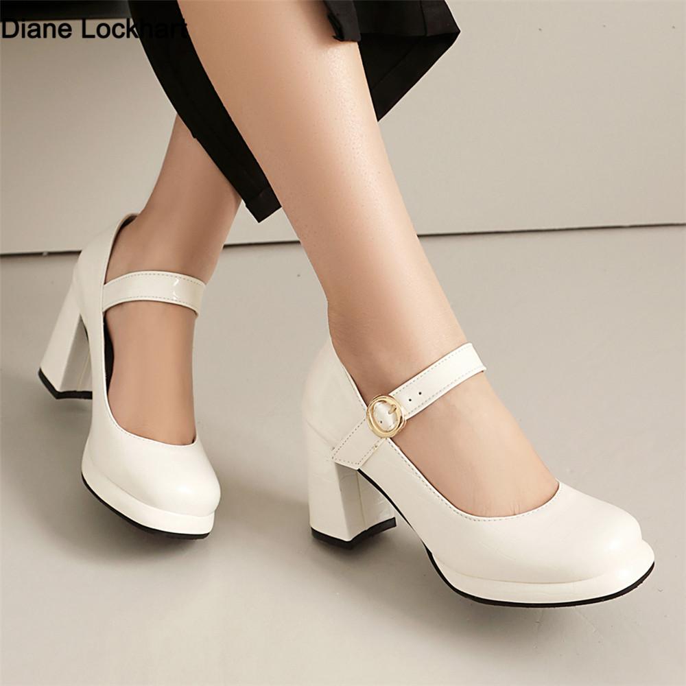 Fashion Spring New Woman Block Heel Classic Closed Toe Mature Ladies Office Pumps Buckle Strap Vintage Women Platform Mary Janes Shoes