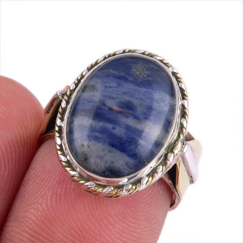 

Natural Sodalite Gemstone Two Tone 925 Sterling Silver Jewelry Ring Size 6 t0i85