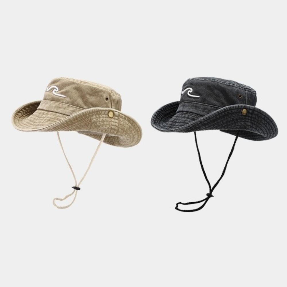 Cotton Bucket Hat Embroidered Pattern Sunshade Design Fisherman Hat Breathable Sunscreen Protection Sun Hat Camping Activities