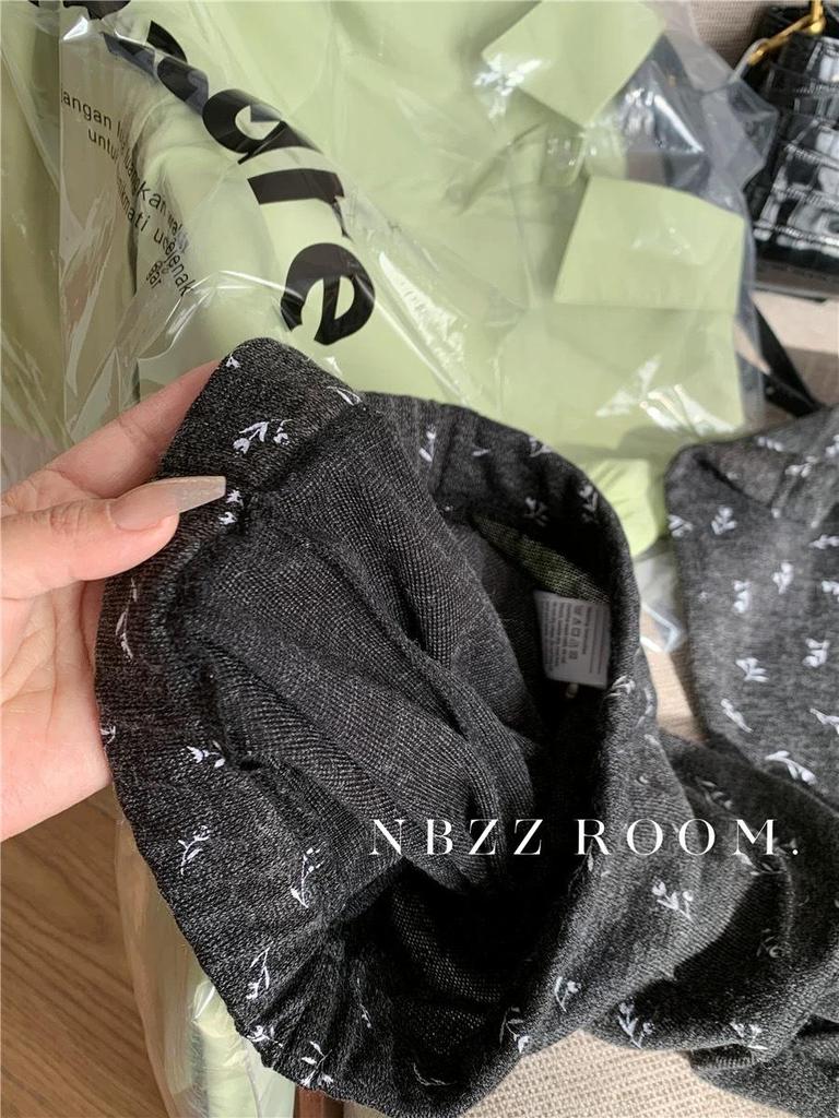 Gray Floral Micro-Flare Women's Pants, Size 26, Thin Style, Elastic High Waist, Korean Age-Reducing, Casual Slim Fit, Spring/Autumn.