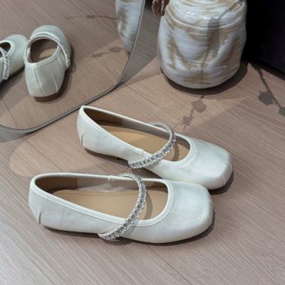 Fashion Concise Low Heel Women Shiny Crystal Soft Sole Non Slip Loafers Summer Light Square Toe Platform Elegant French Mary Jane Shoes