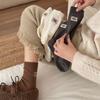 Khaki Wool Fleece Mid-Calf Socks: Warm, Solid Color, Embroidered Logo