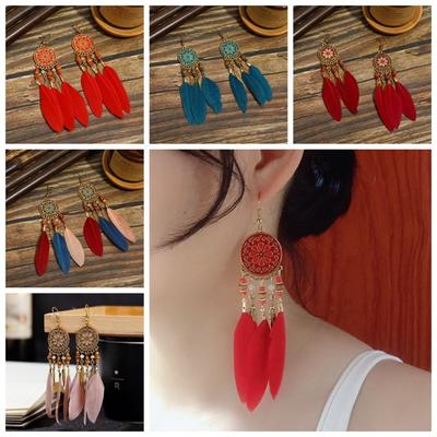 Zinc Zinc Zinc Alloy Bohemian Feather Dangle Earrings Bohemia Style Boho Drop Earrings  Women