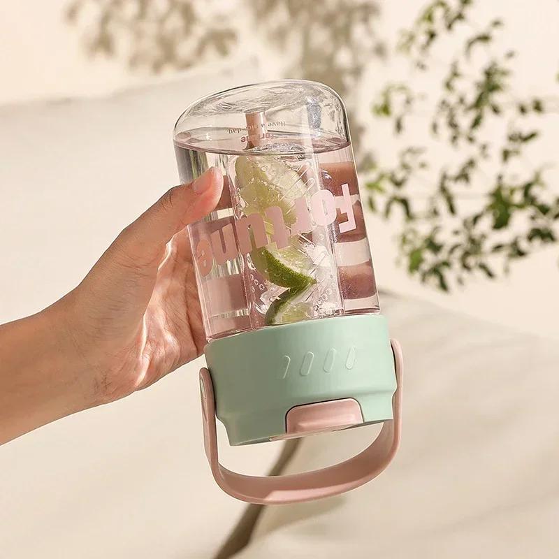 600ml Straw Water Cup with Plastic Strainer Large Capacity Sports Water Bottles High Value Outdoor Camping Handled Drinkware