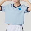 Adidas Color Block Casual Drop Shoulder T-Shirt Women Tops Blue JI7240