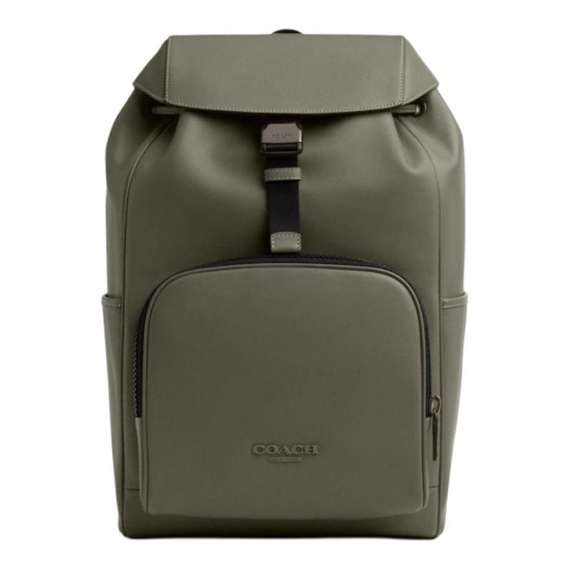 COACH Racer 26 Logo Adjustable Shoulder Strap Smooth Calfskin Backpack Medium Men's Army Green