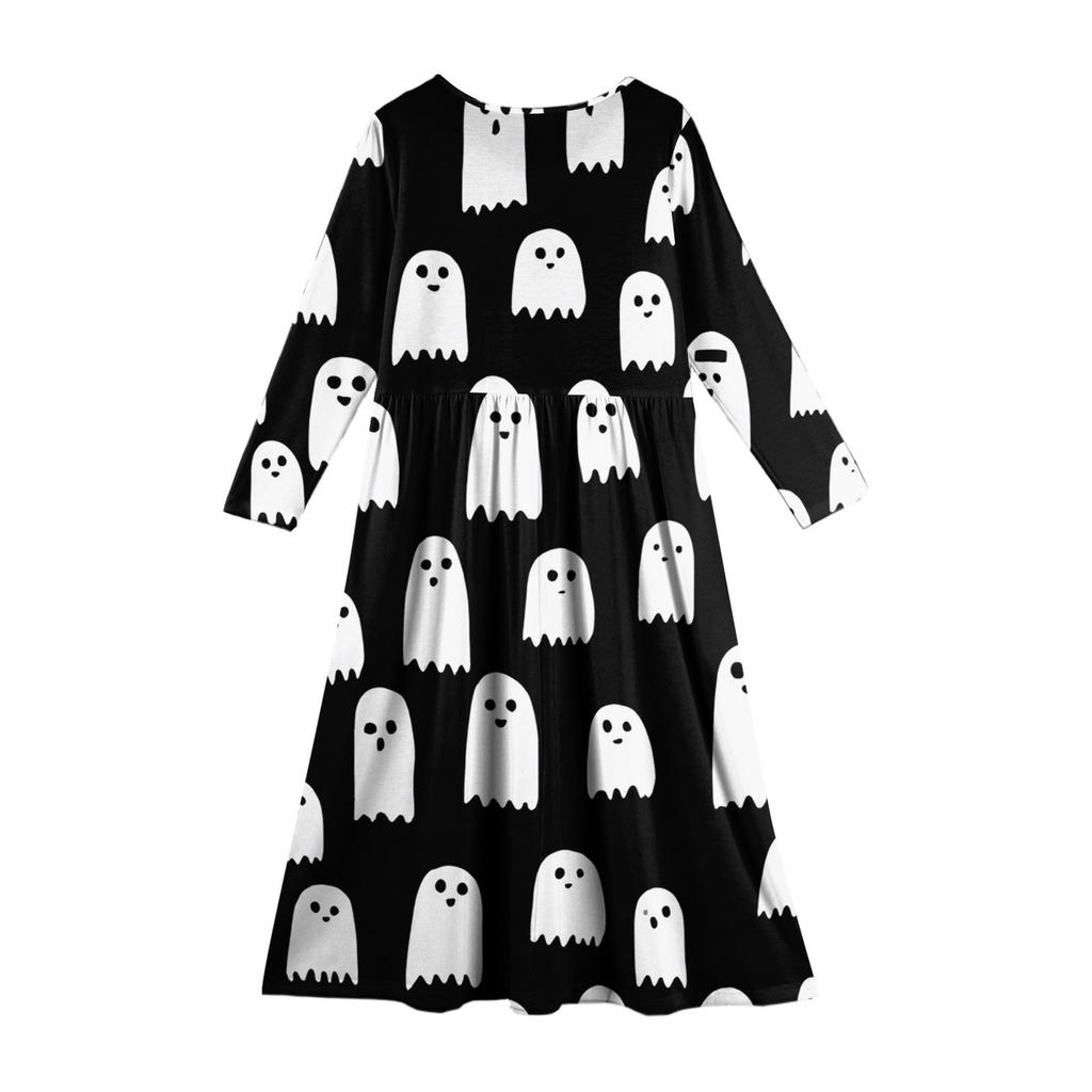Mädchen Maxi Kleid Halloween Tag- Langarm Taschenkleid