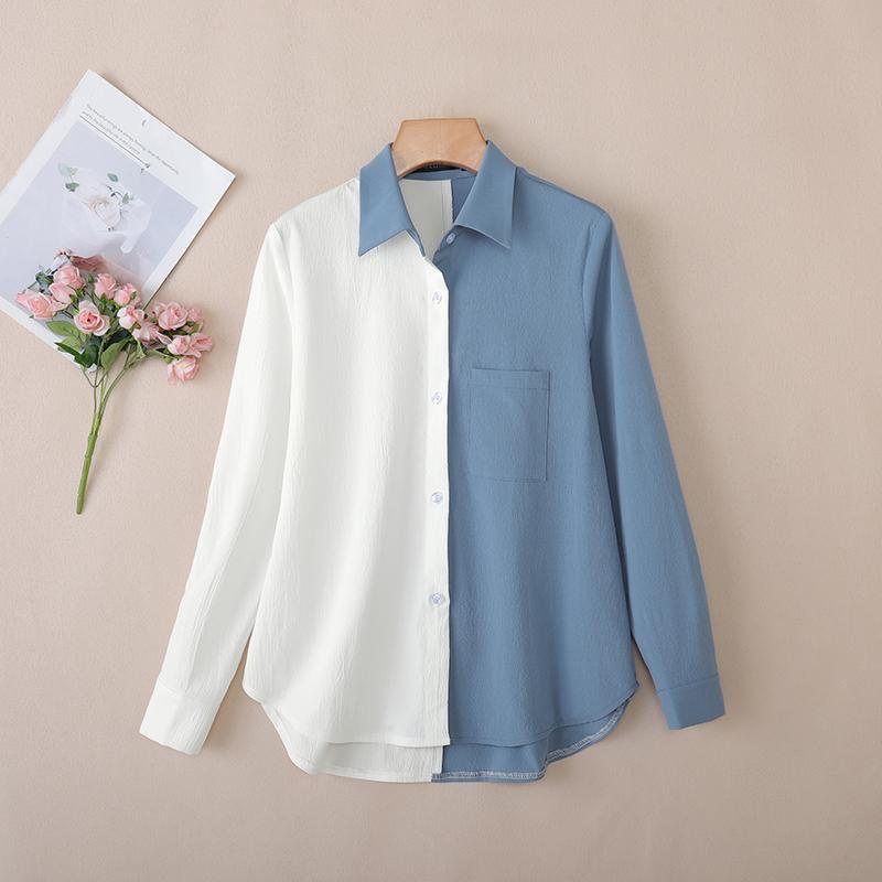 ZANZEA Women Casual Turn Down Collar Loose Long Sleeve Patchwork Blouse