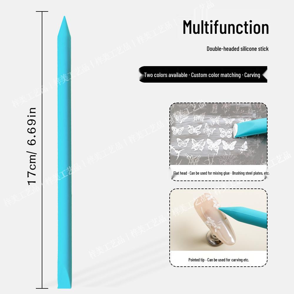 Nail Art Multi-functional Silicone Stick: Double-ended Printing Gel Picker, Steel Scraper, Gel Mixer, Carving Tool.