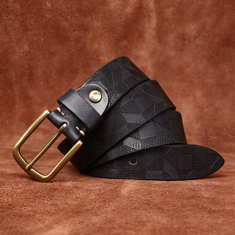 Belt Men's Diamond Laser Engraving Embossed First Layer Cowhide Leather Personality Trend Niche Casual Pin Buckle Belt